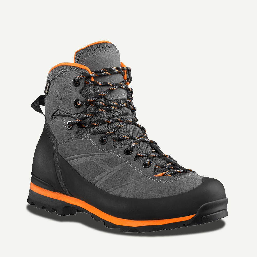Stiefel, Wanderschuhe, Gummisohle, Grau, Orangene Akzente