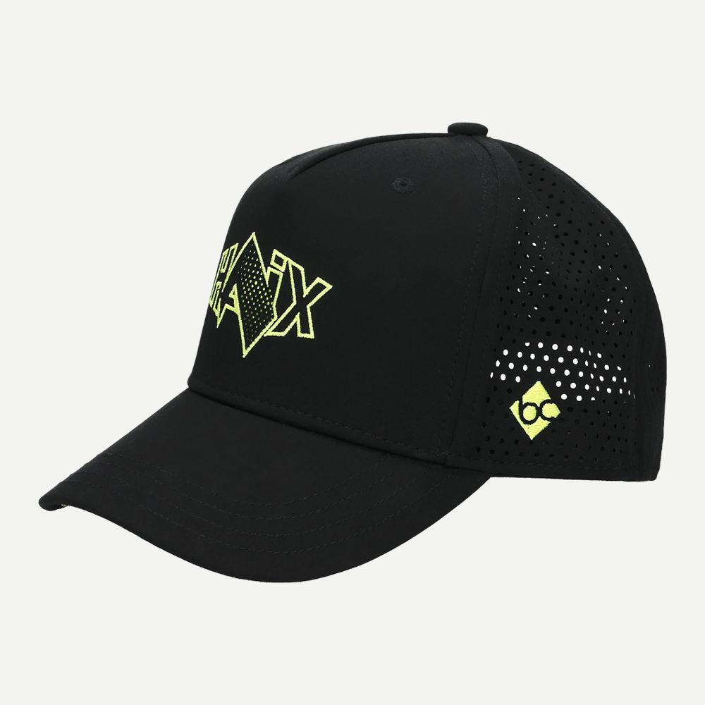 Baseballkappe, schwarze Kappe, Mesh-Rückseite, Neon-Logo, verstellbares Band