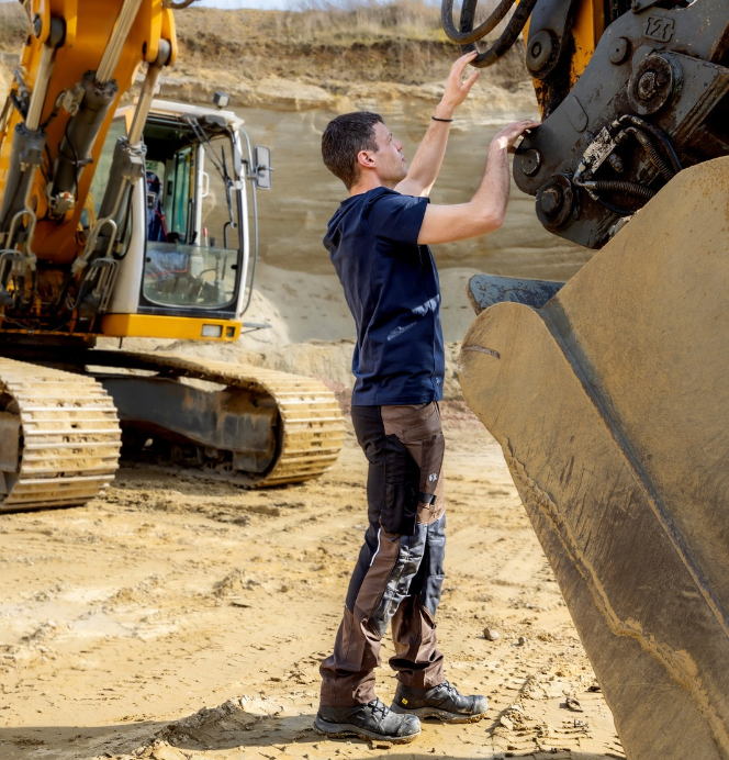 Konstruktion, Bagger, Hubfahrzeug, Arbeitskleidung, Sand