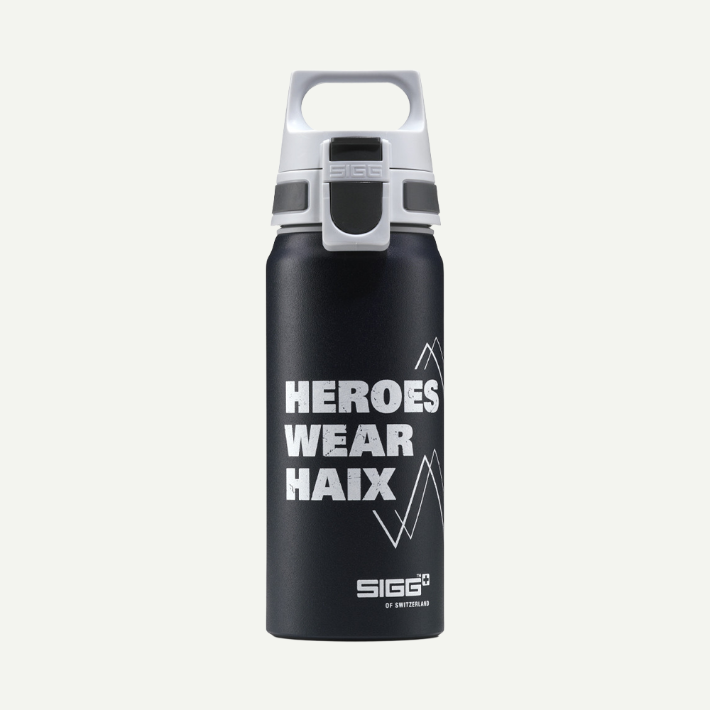 Trinkflasche, Wasserflasche, Metallflasche, Schwarz, Beschriftung